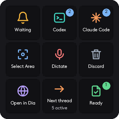 Actual home screen of the MX Keypad plugin showing nine LCD keys for agent sessions and actions